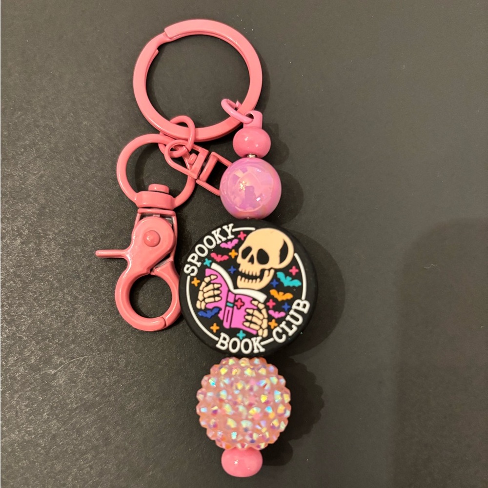 Spooky Book Club Keychain with Pink Accents